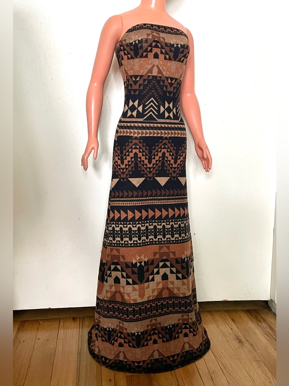 Brown Multicolor Maxi Dress For My Size Barbie Doll. New. Long. Handwork